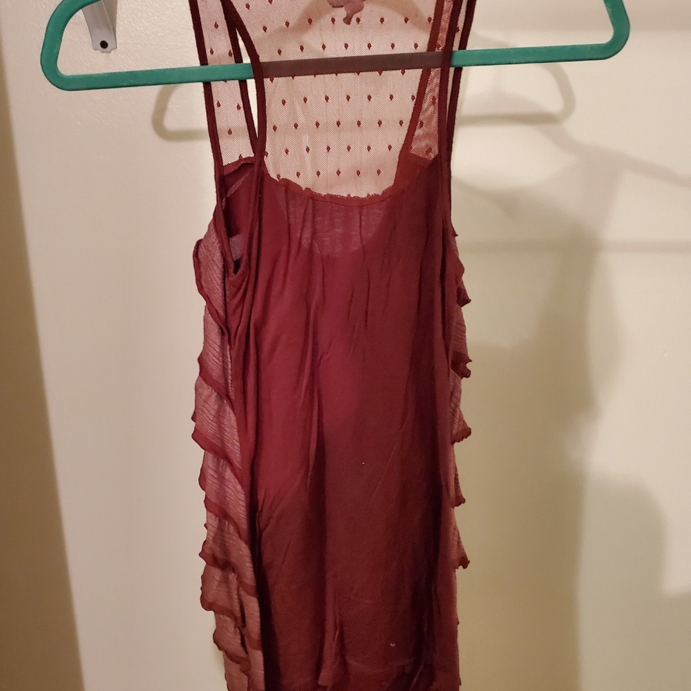 Vanity Ruffled Maroon Tank Top - Picture 3 of 3